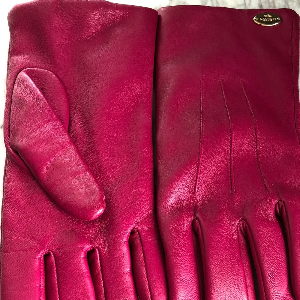 COACH Pink Leather Gloves